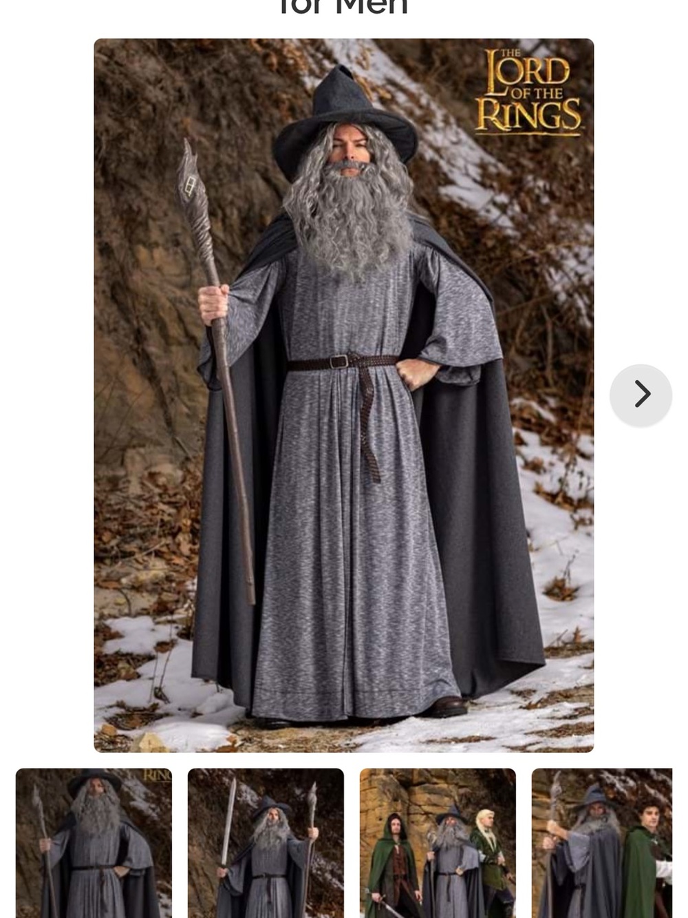 XS Men’s Lord of the Rings Inspired Gandolf Wizard Costume - Grey